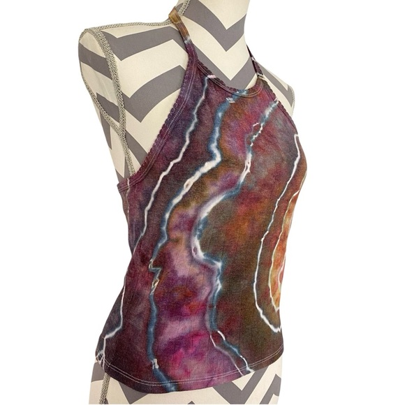 Handmade Geode Tie Dye Halter Tank Top Shirt Womens Size Medium Upcycled Pink - Picture 4 of 10
